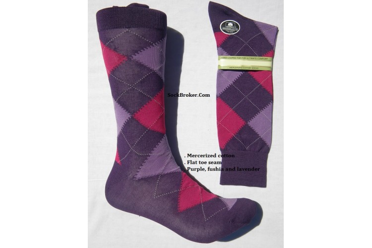Premium mercerized cotton purple, pink, lavender argyle socksMen's