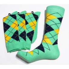 Spearmint Green Yellow, Dark Navy Cotton Argyle Socks SZ 7-12 Spearmint Green Yellow, Dark Navy Cotton Argyle Socks SZ 7-12