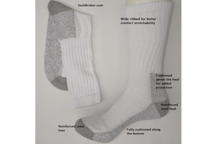 6 Pk Heavy cushioned steel toe cotton boot cotton crew socks 812